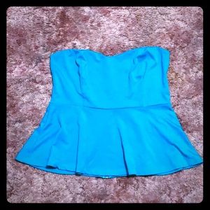 Deb Strapless Turquoise Peplum Top